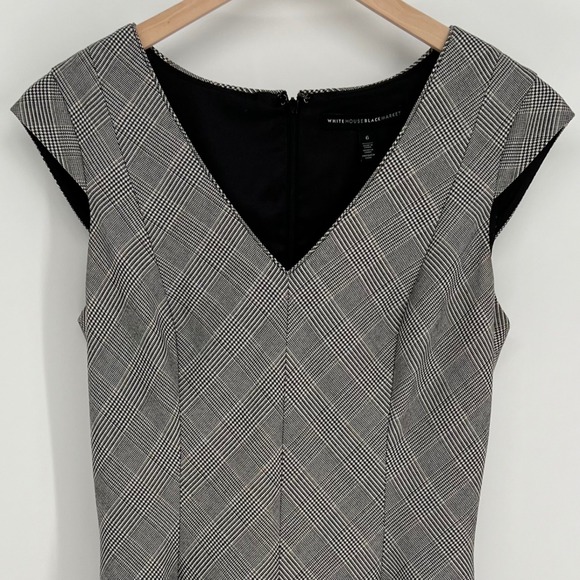 White House Black Market Womens Fit & Flare Cap Sleeve Dress Size 6 Black Plaid - Picture 5 of 12